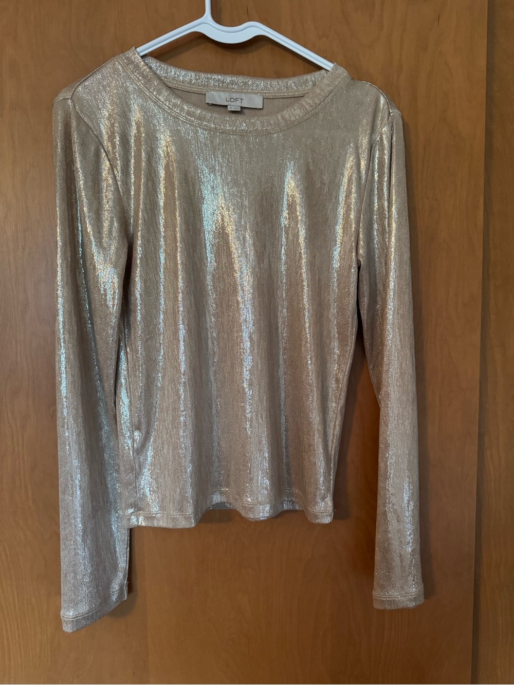 LOFT Metallic Champagne Long Sleeve Tee